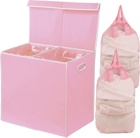 Simple Houseware double laundry hamper with lid keeps dirty clothes out of sight and organized.