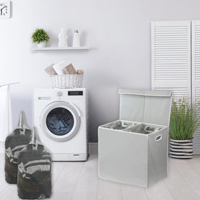 Simple Houseware double laundry hamper with removable bags for easy transfer to washer.