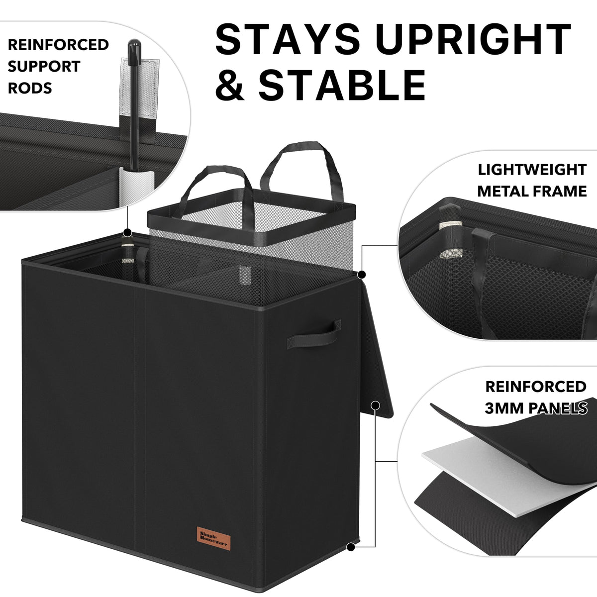Simple Houseware hamper with two compartments simplifies color sorting and load separation.