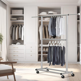 Simple Houseware grey rack with 360° swivel casters for easy mobility.