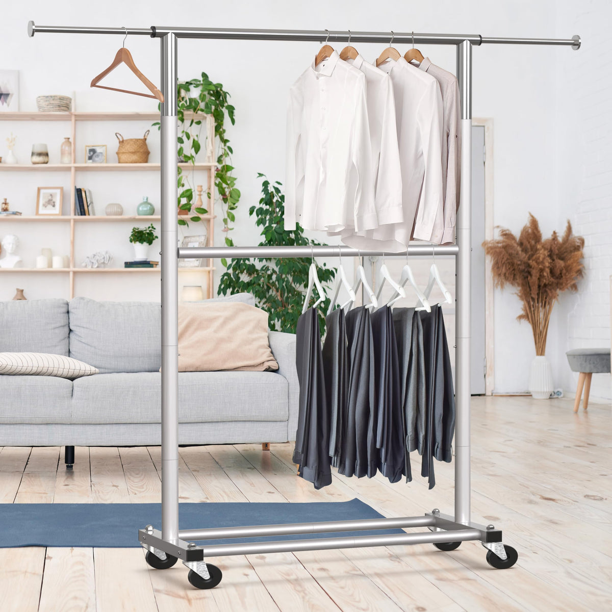 Simple Houseware grey heavy-duty steel frame for durable wardrobe organization.