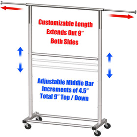 Simple Houseware grey rack with adjustable middle bar for customized storage heights.