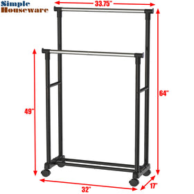 Simple Houseware double-rod rack with smooth mobility casters for easy repositioning
