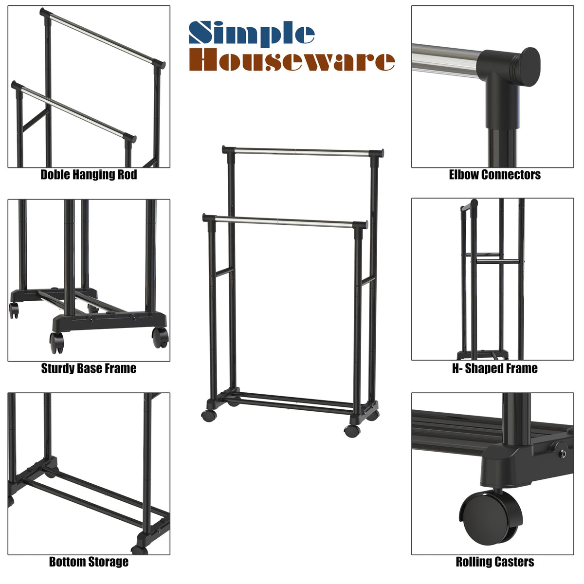 Simple Houseware rack upper-rod extends clearance for blouses and jackets