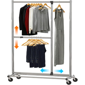 Simple Houseware dual-bar rack front view with sturdy chrome frame and ample hanging space.
