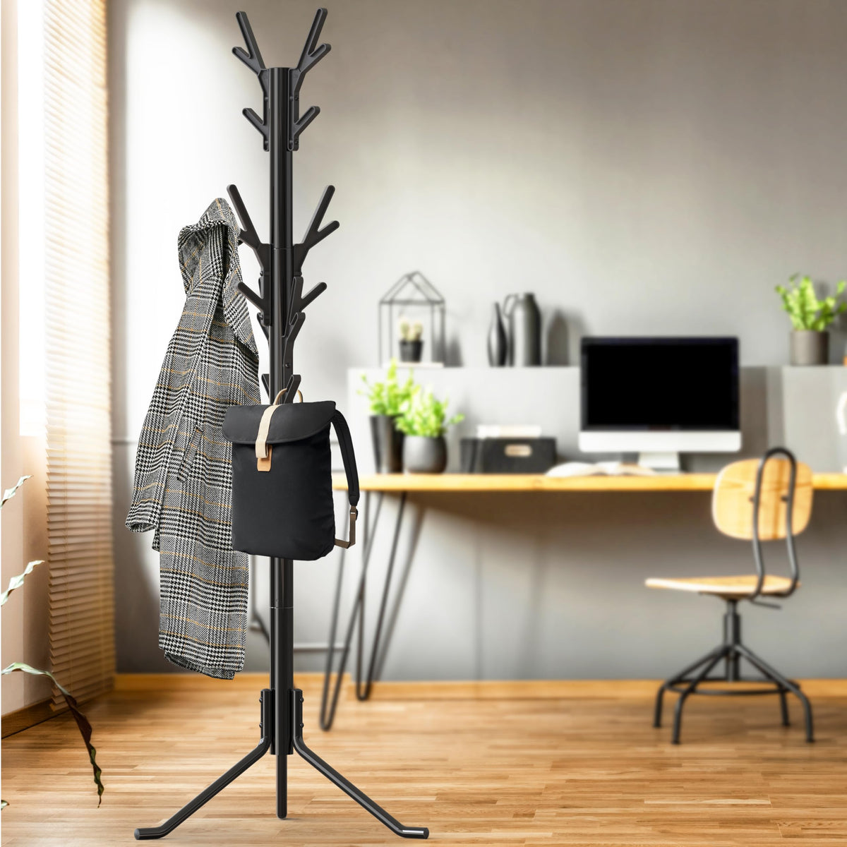 Simple Houseware black metal construction blends with modern entryways.