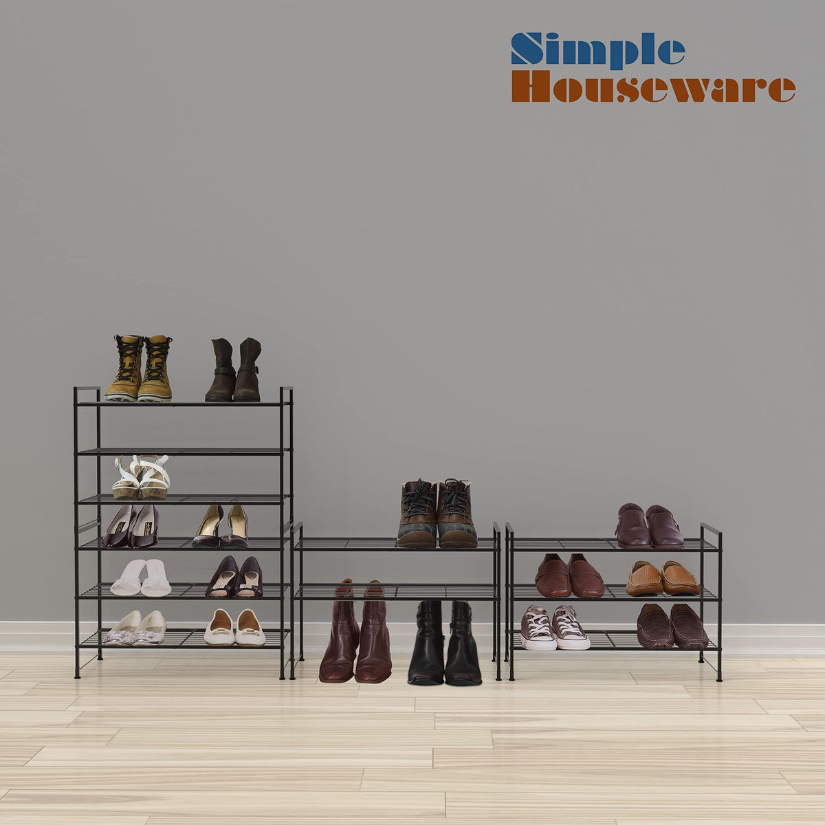 Simple Houseware rack in closet for neat, organized space.