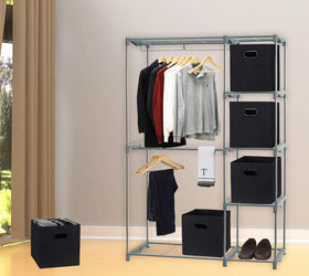 Simple Houseware fabric bin supports up to 12 lbs on a sturdy shelf.