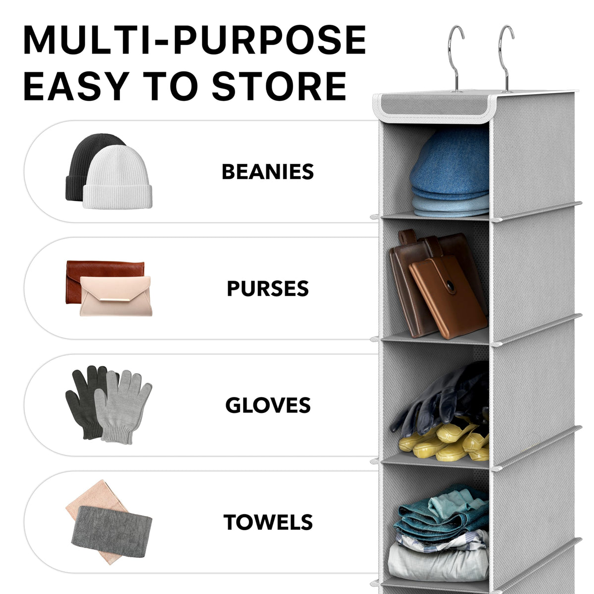 Simple Houseware ten-tier organizer folds flat for travel or easy storage