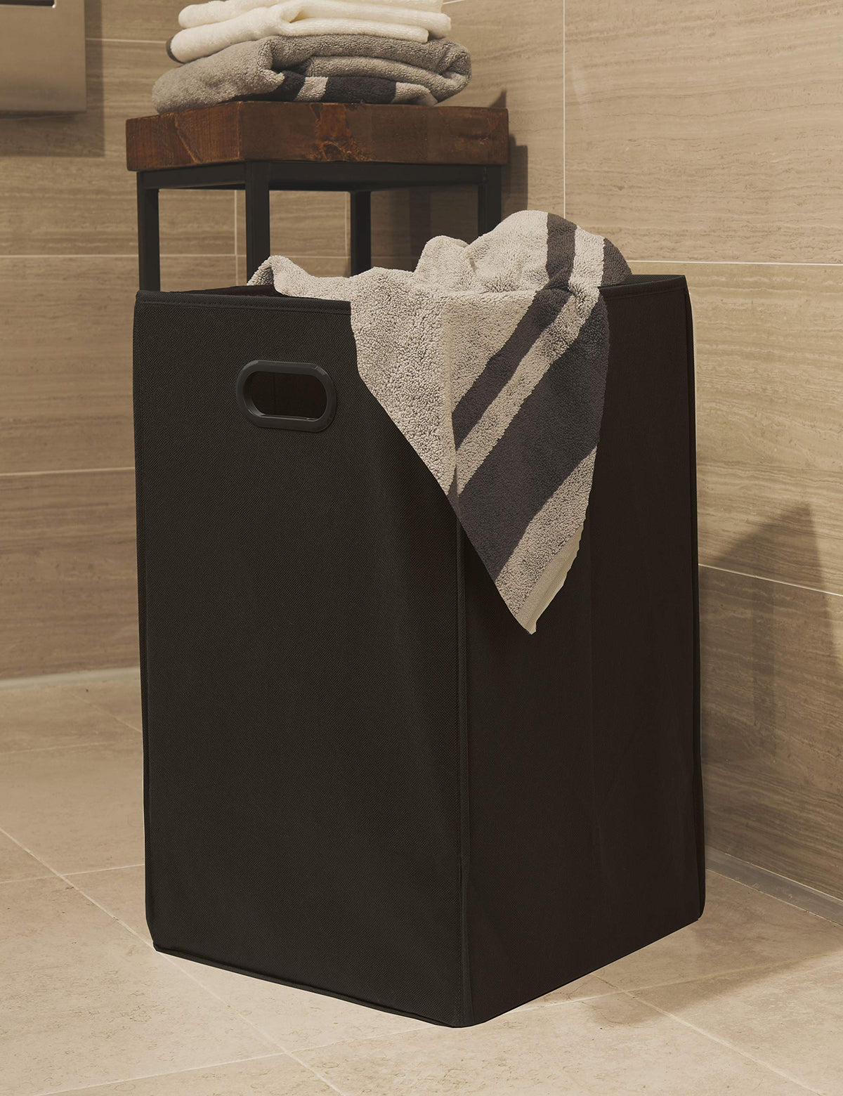 Simple Houseware foldable closet hamper—folded for compact storage in small spaces.