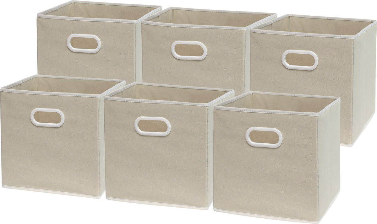 Simple Houseware foldable cube bin with handles in beige, perfect for closet organization.