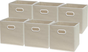 Simple Houseware foldable cube bin with handles in beige, perfect for closet organization.
