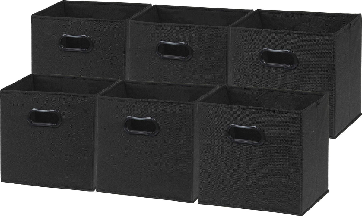 Simple Houseware foldable cube bin with handles on black fabric, fits 11-inch shelves for organized storage.