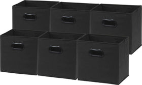 Simple Houseware foldable cube bin with handles on black fabric, fits 11-inch shelves for organized storage.
