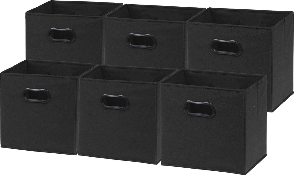 Simple Houseware foldable cube bin with handles on black fabric, fits 11-inch shelves for organized storage.