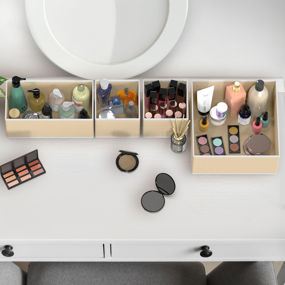 Simple Houseware beige collapsible-bin folded flat for space-saving storage.