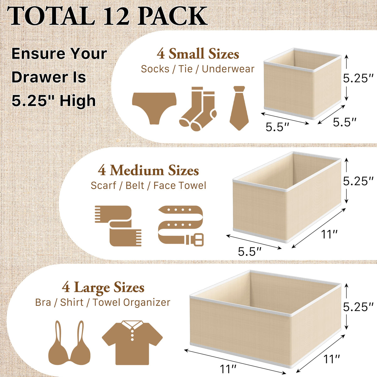 Simple Houseware beige large-bin in-drawer with towels neatly stored.