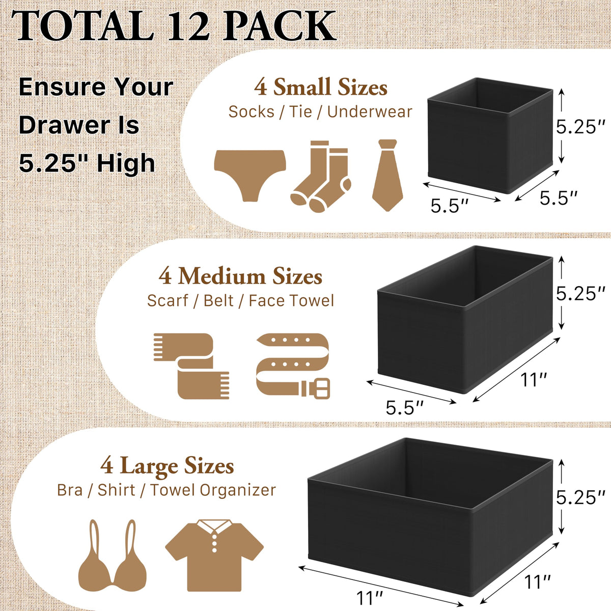 Simple Houseware foldable drawer organizer medium boxes for scarves and belts