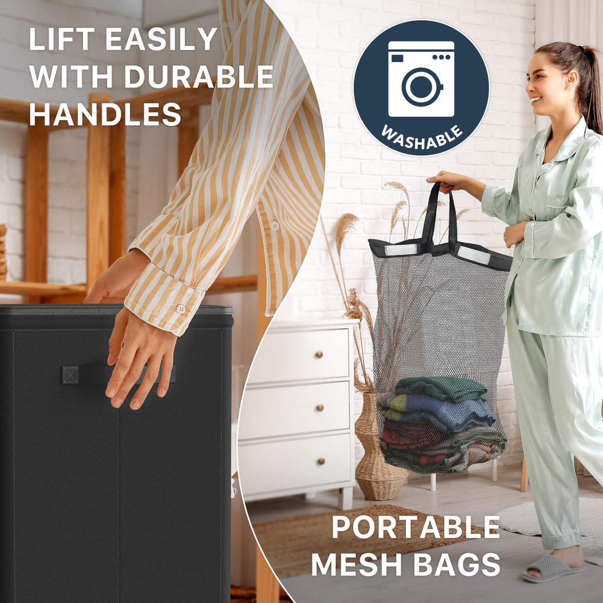 Simple Houseware extendable height adapts to laundry volume and closet space.