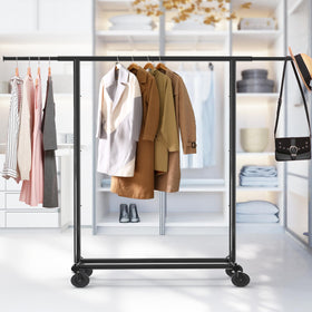 Simple Houseware garment rack 360-degree casters enable smooth mobility between rooms.