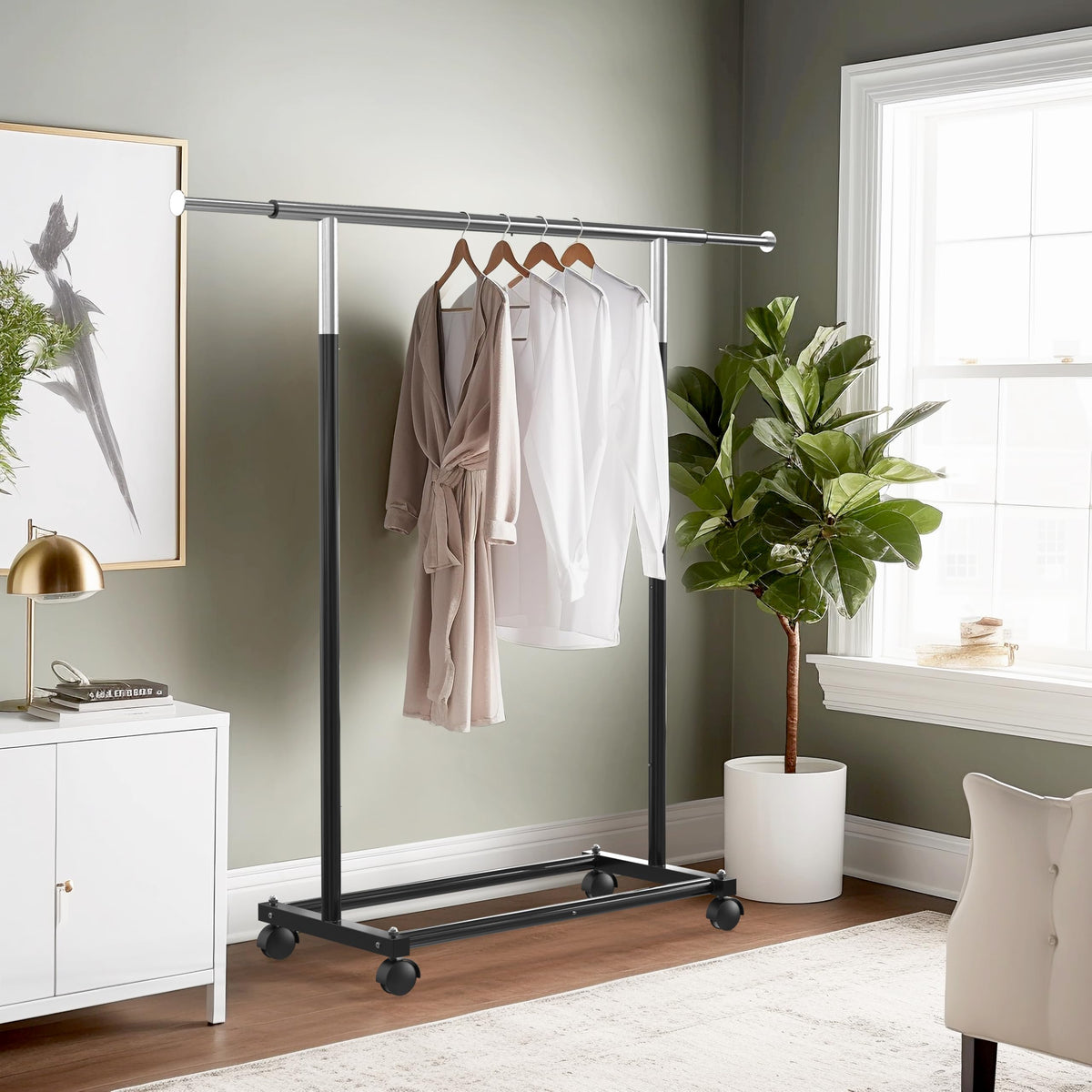 Simple Houseware garment rack black side view highlights durable steel construction