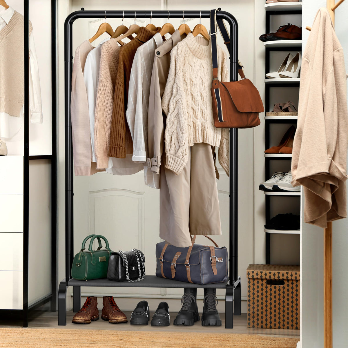 Simple Houseware unit shows bottom shelf suitable for shoes or baskets.