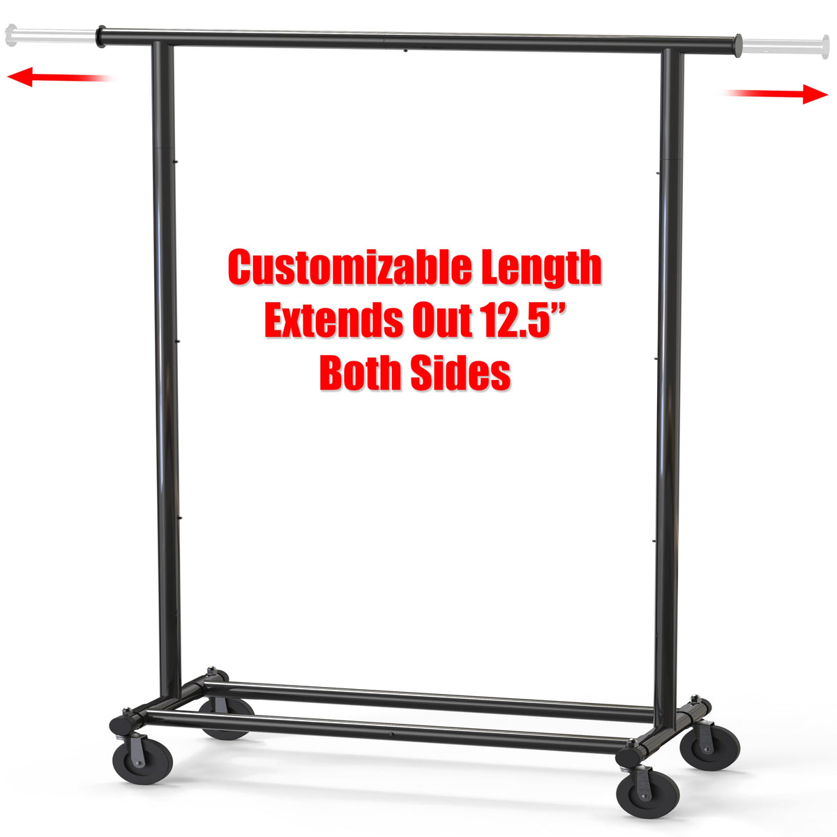 Simple Houseware garment rack extendable rod shows adjustable width for versatile wardrobe setup.