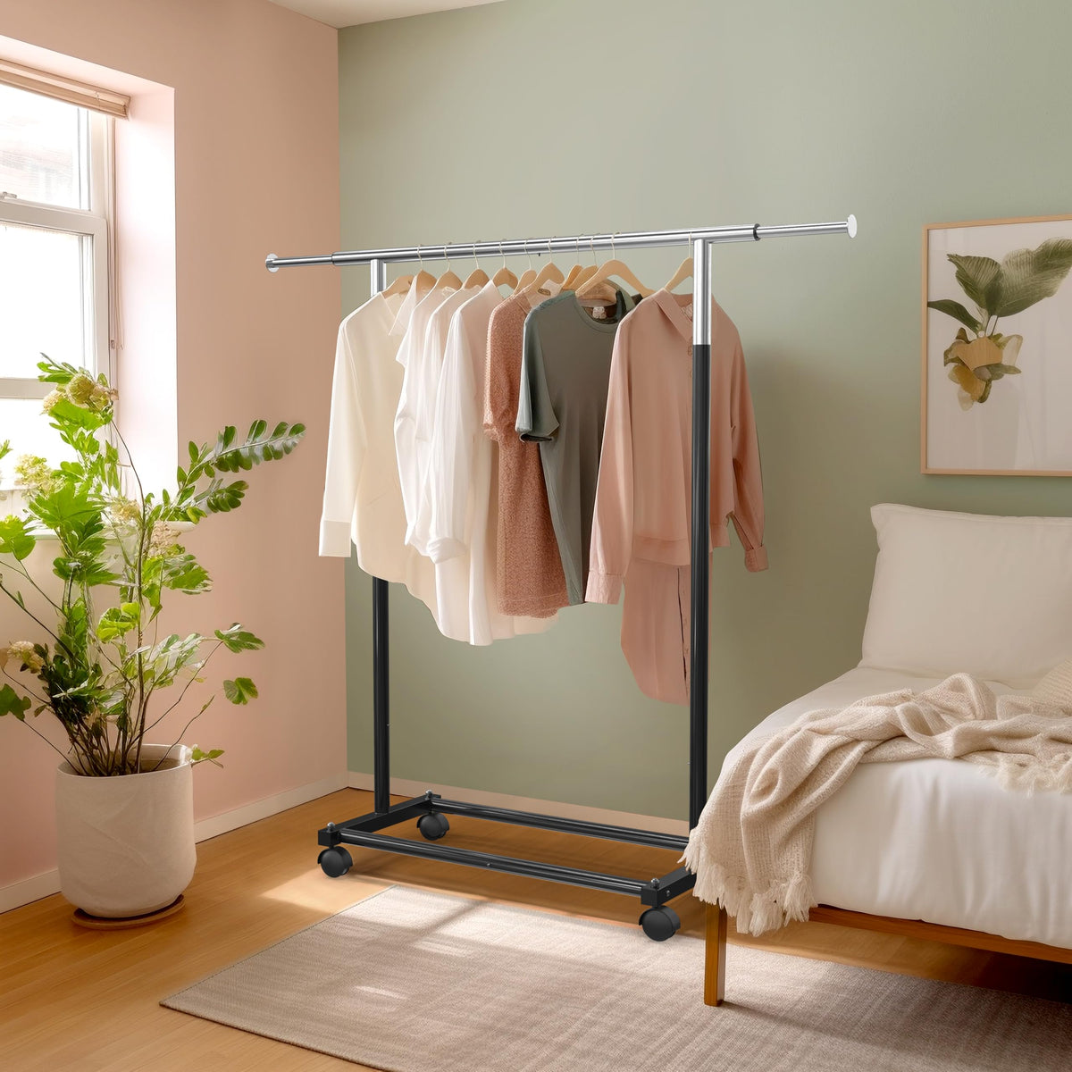 Simple Houseware full metal construction garment rack with chrome accents