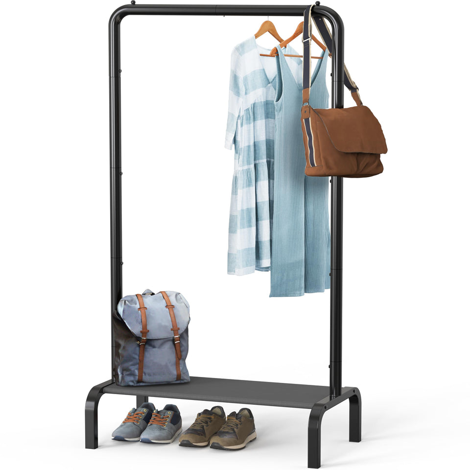Simple Houseware garment rack side view for compact spaces and easy access.