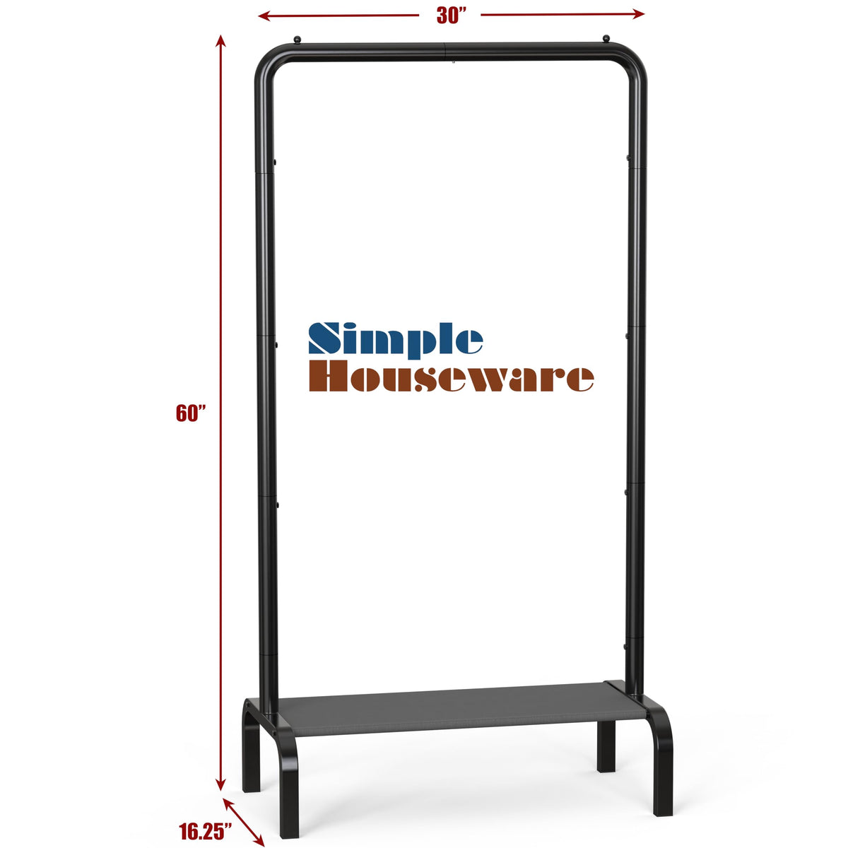 Simple Houseware rack with storage shelf shown in living space for organization.