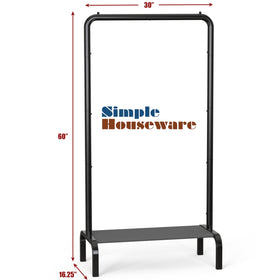 Simple Houseware rack with storage shelf shown in living space for organization.