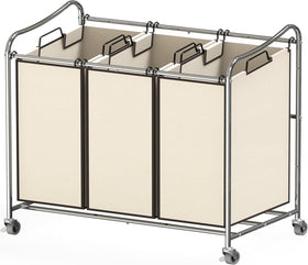 Simple Houseware heavy-duty 3-bag laundry sorter cart in chrome, showcasing sturdy frame.
