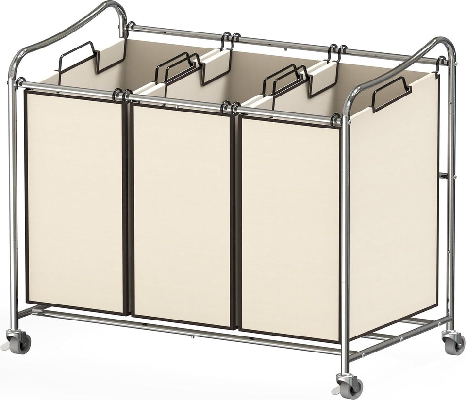Simple Houseware heavy-duty 3-bag laundry sorter cart in chrome, showcasing sturdy frame.