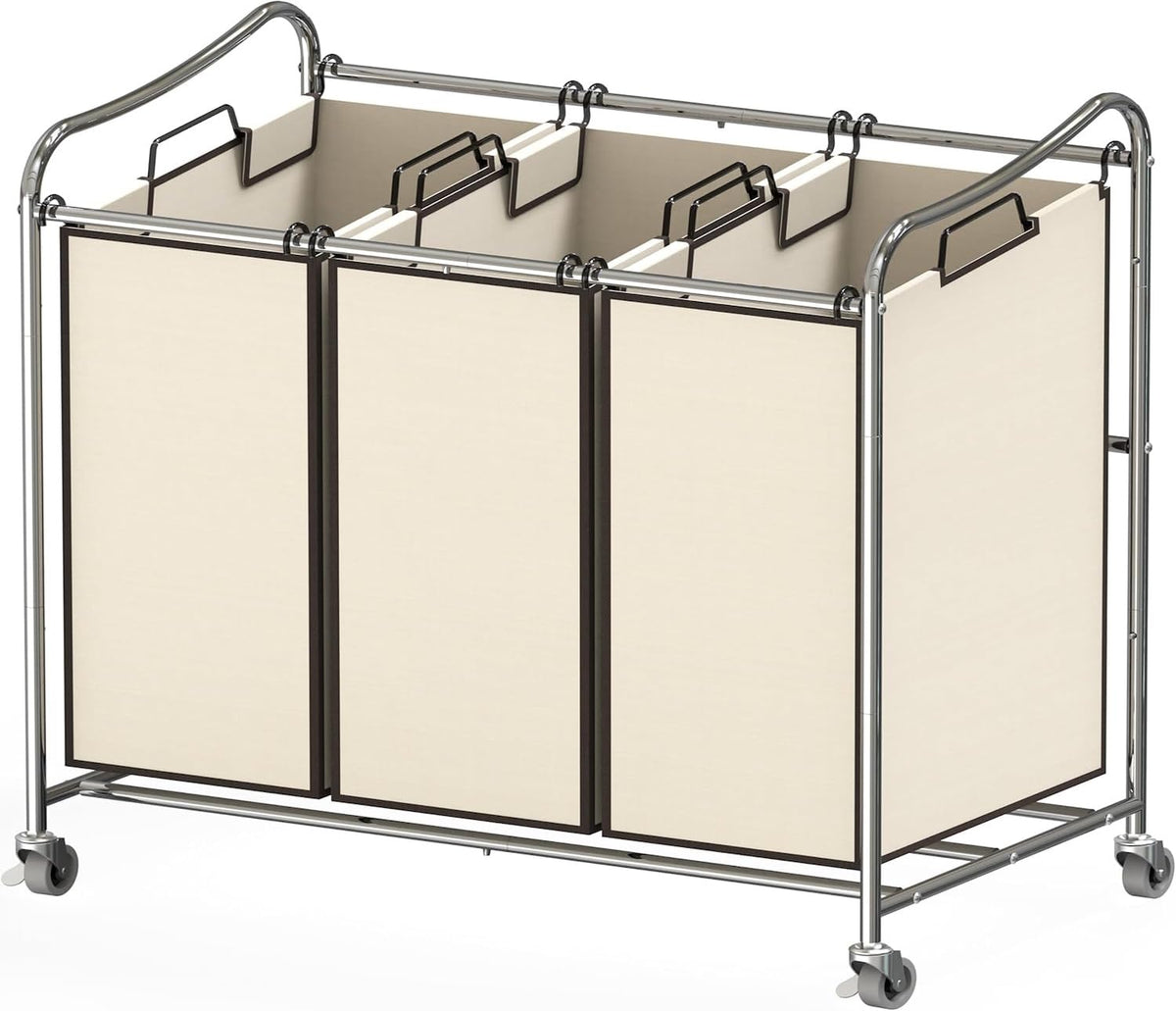 Simple Houseware heavy-duty 3-bag laundry sorter cart in chrome, showcasing sturdy frame.