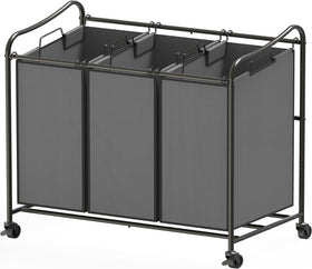 Simple Houseware heavy-duty 3-bag sorter front view showing sturdy frame for organized laundry days.