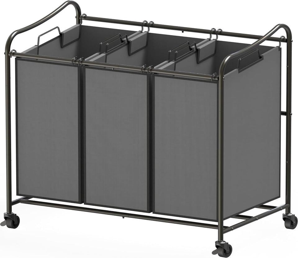 Simple Houseware heavy-duty 3-bag sorter front view showing sturdy frame for organized laundry days.