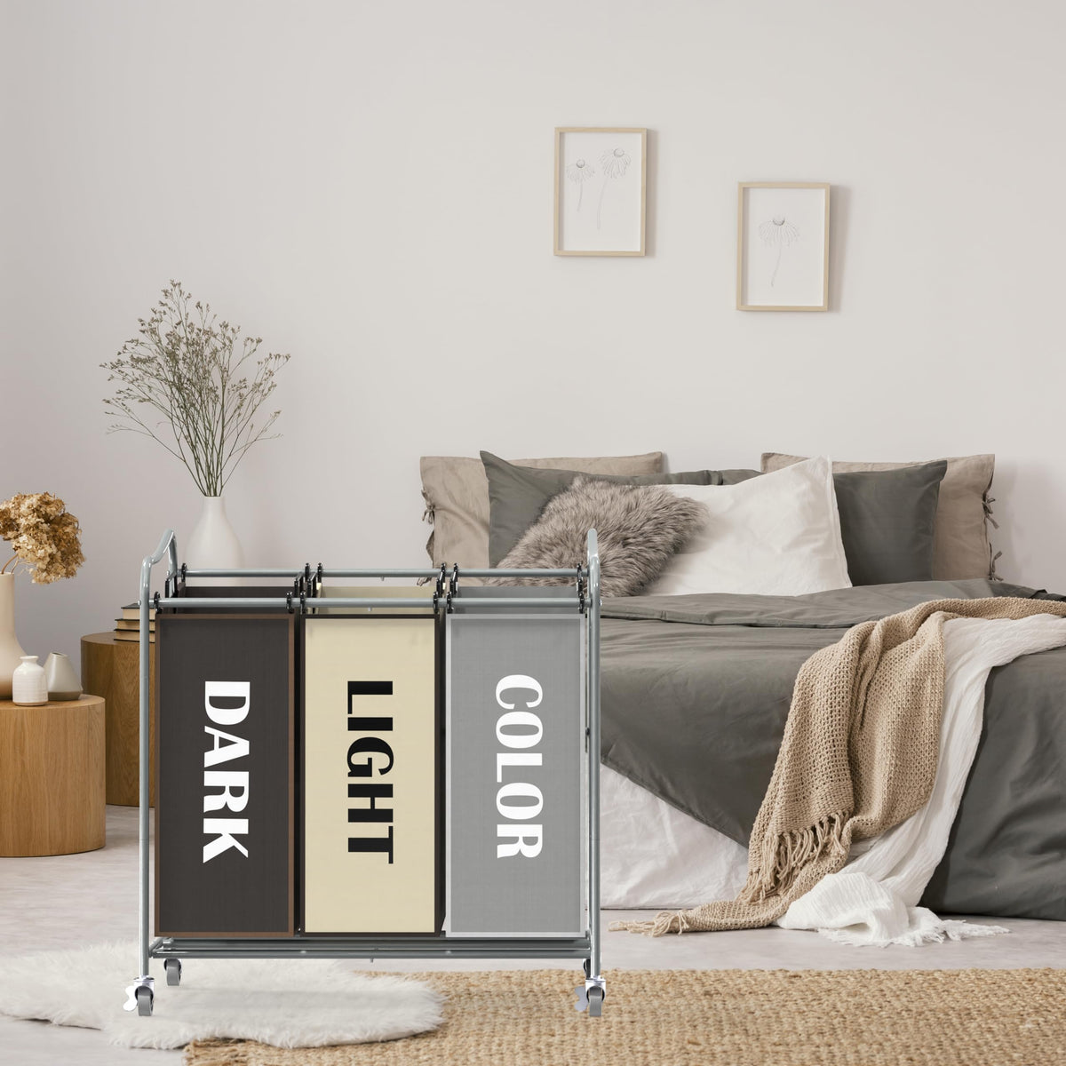 Simple Houseware heavy-duty 3-bag sorter assembly guide helps quick setup.