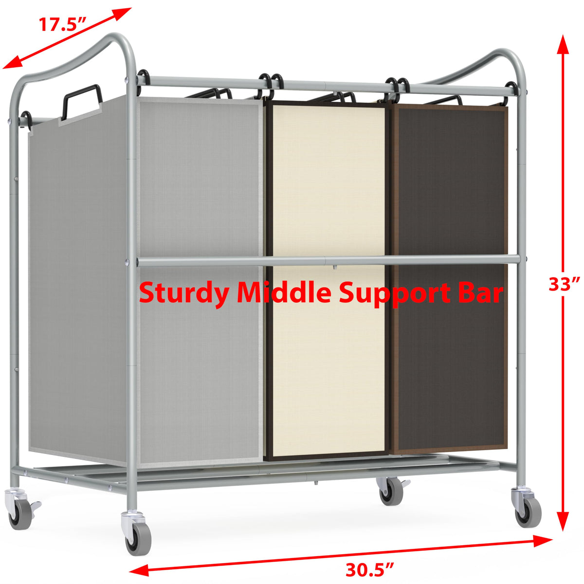 Simple Houseware heavy-duty 3-bag sorter with lockable casters ensures stable mobility.