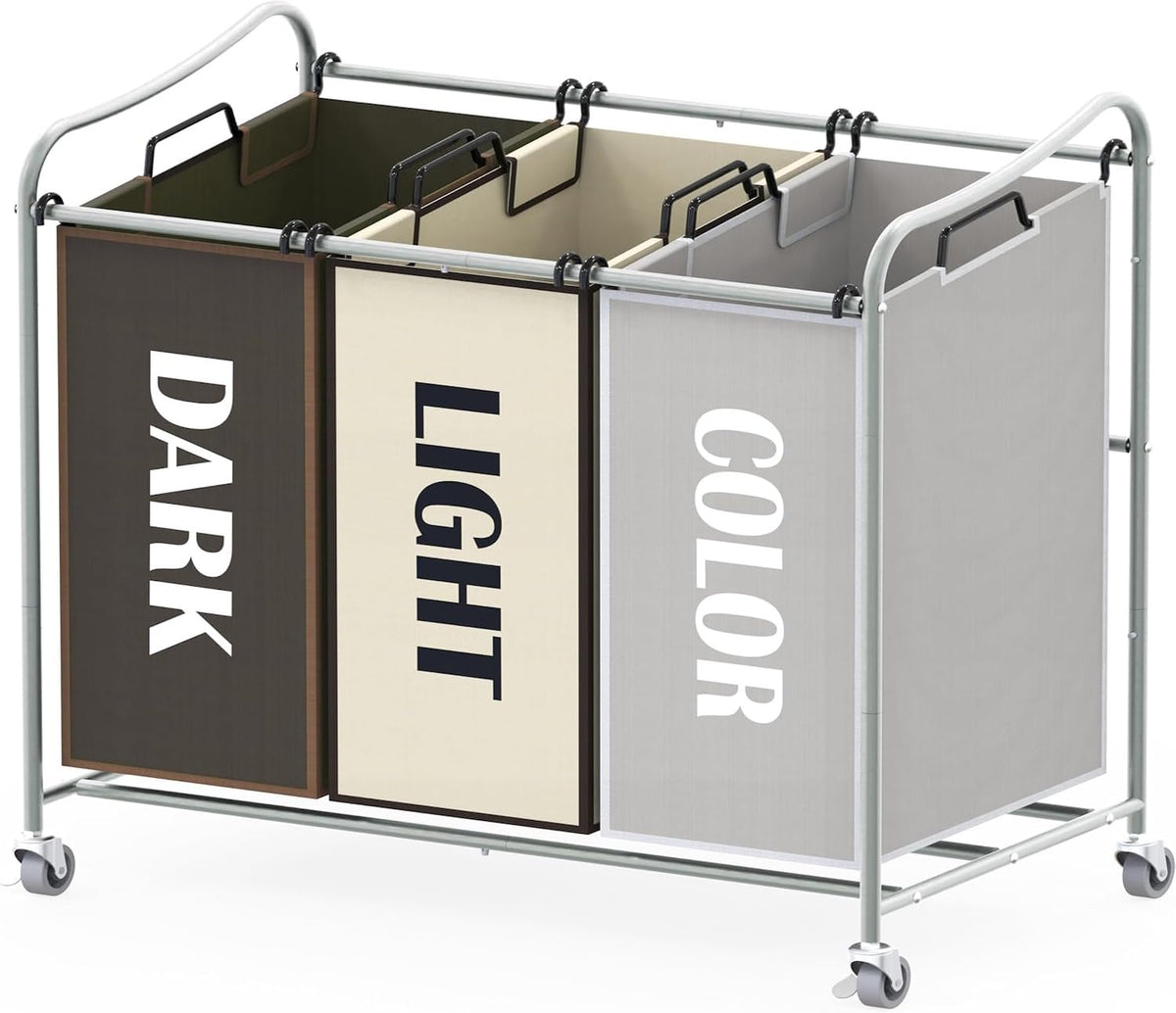 Simple Houseware heavy-duty 3-bag sorter frame in silver for durable laundry organization.