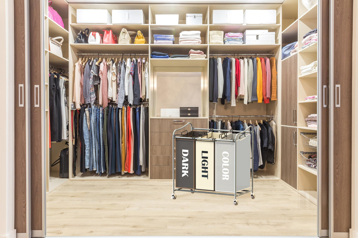 Simple Houseware heavy-duty 3-bag sorter in use makes sorting chores effortless.