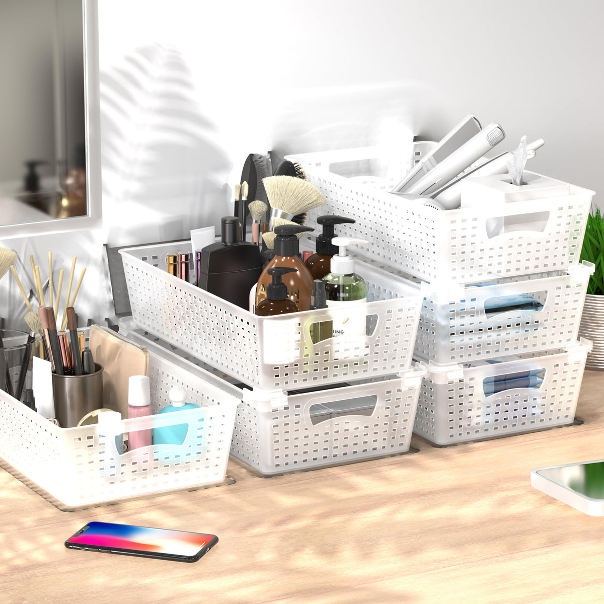 Simple Houseware kitchen storage basket helps declutter drawers and shelves.