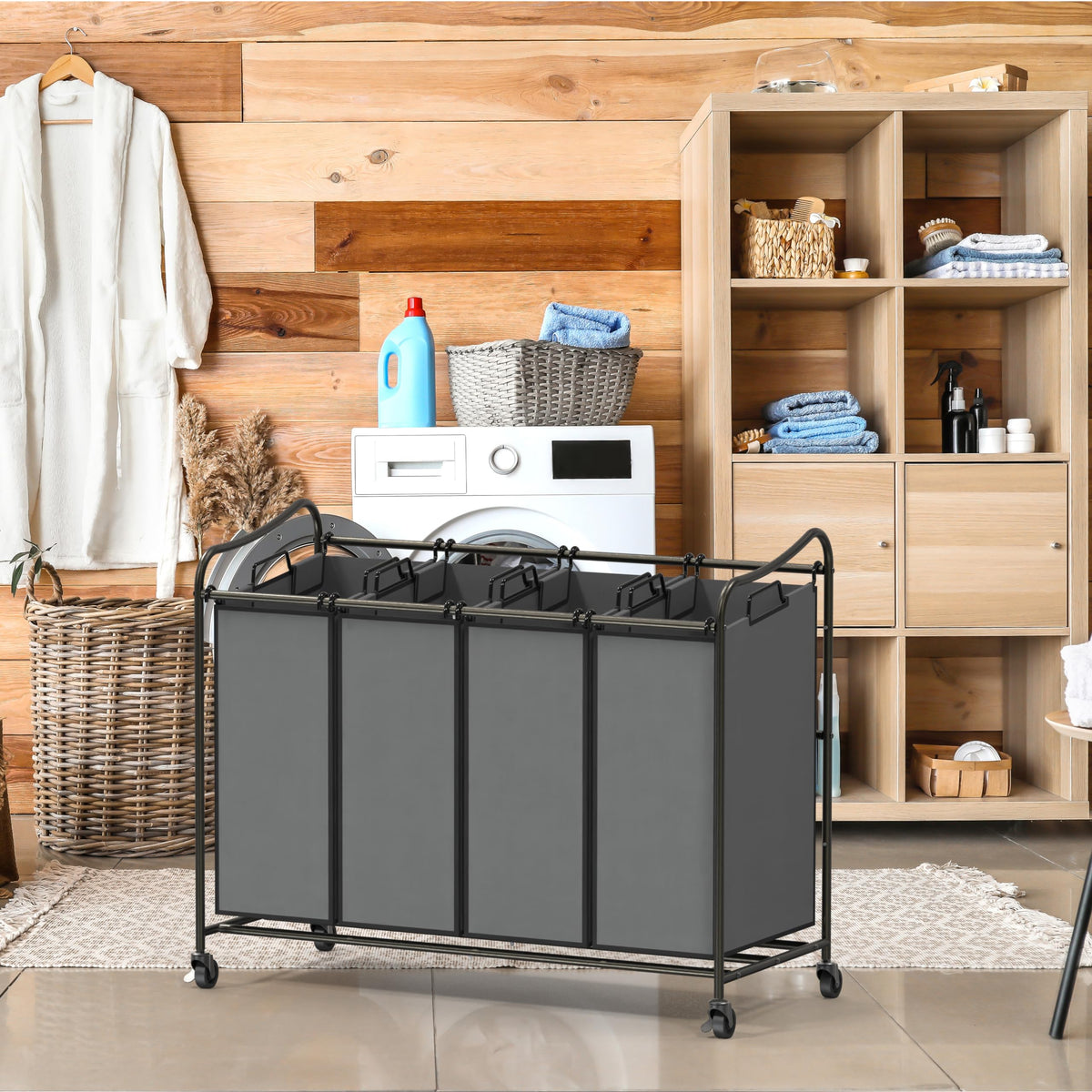 Simple Houseware laundry-sorter bags show 11-gallon capacity for daily laundry.