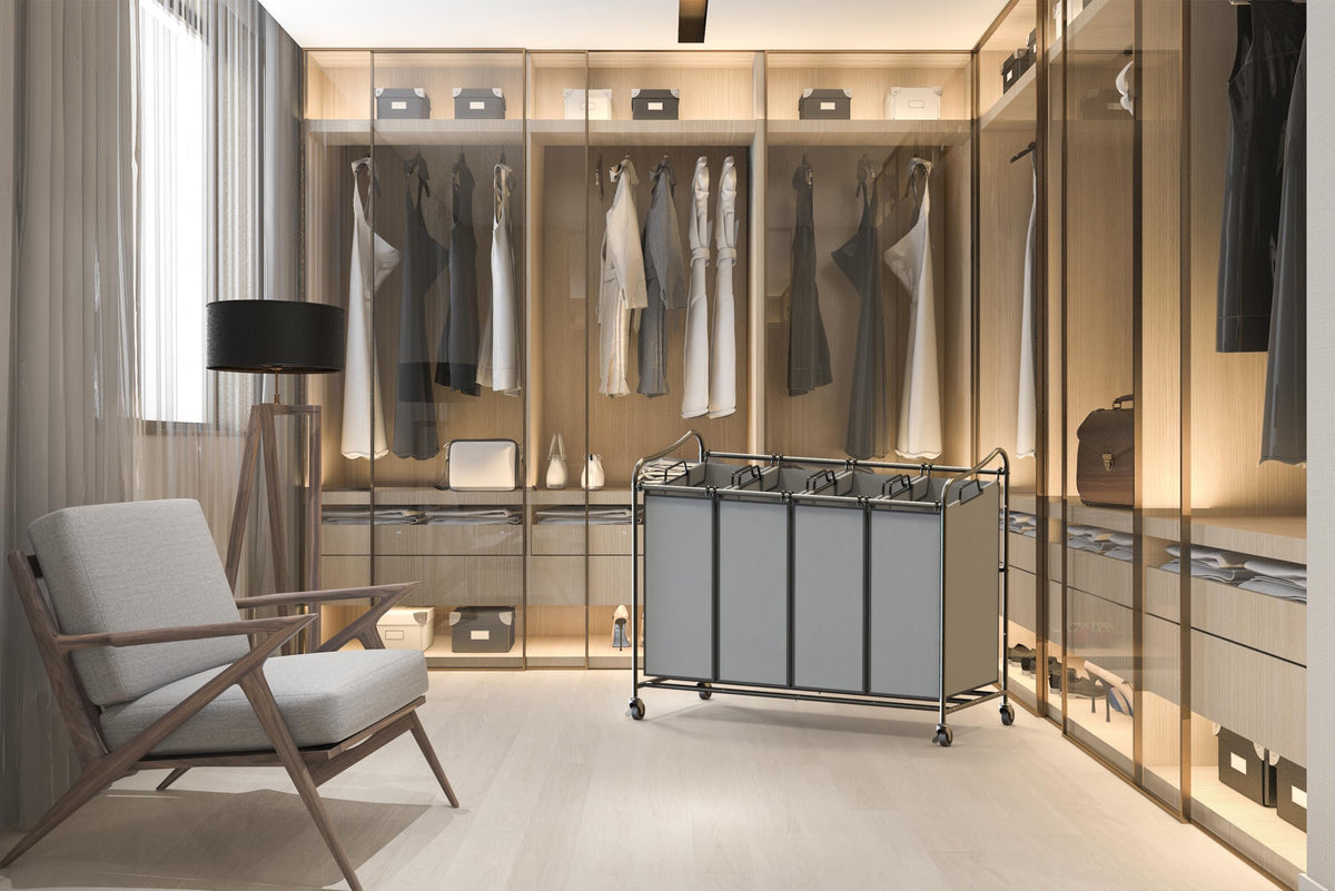 Simple Houseware laundry-sorter casters provide smooth mobility with braking option.
