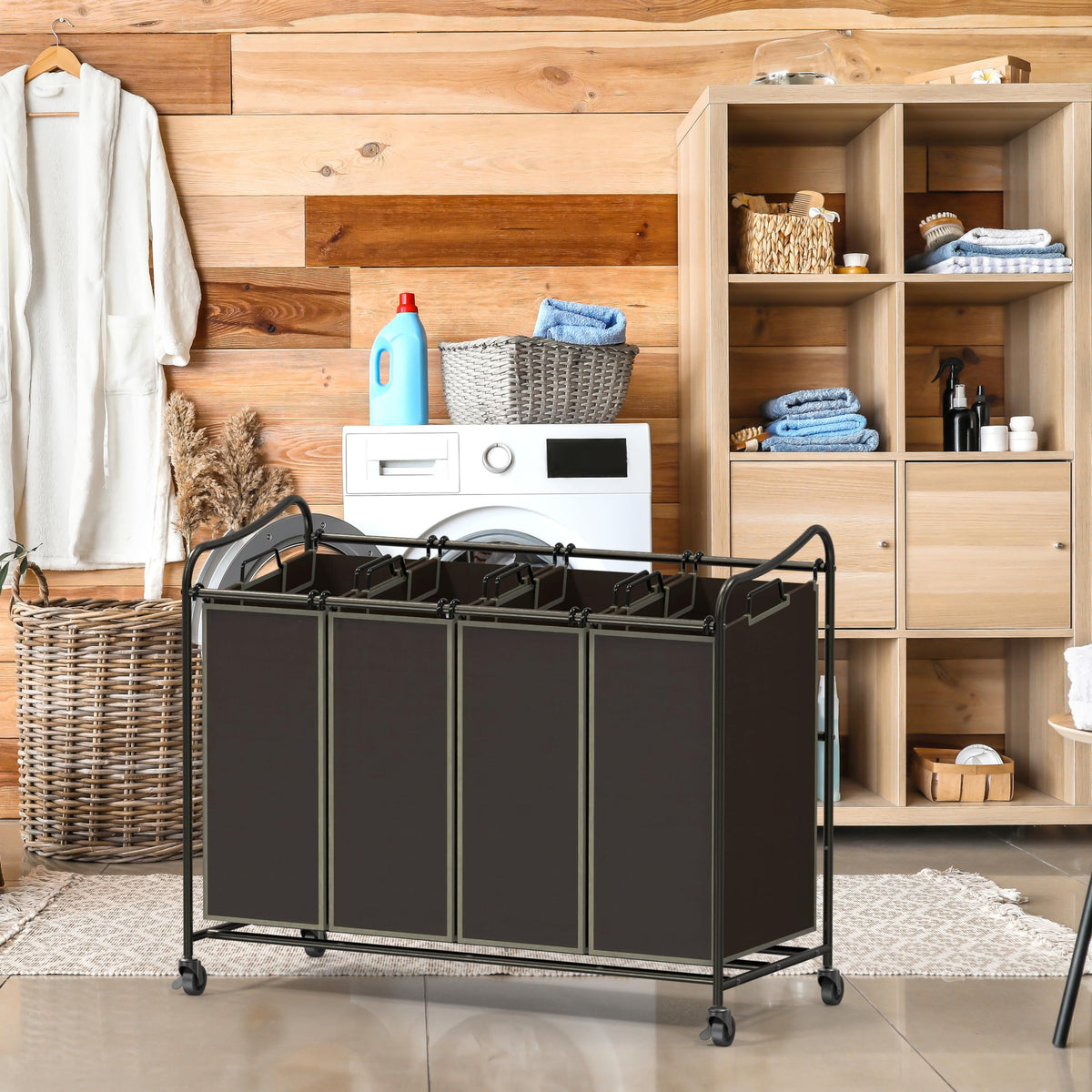 Simple Houseware laundry sorter rolling cart brown for smooth transfers.