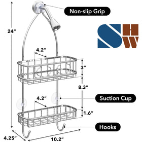 Simple Houseware bathroom caddy uses non-slip grip and suction cups for stability