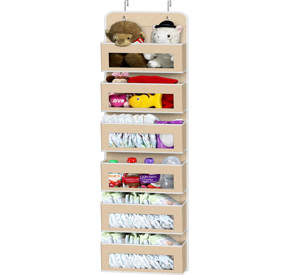 Simple Houseware beige over-door organizer with six pockets for clutter-free storage.