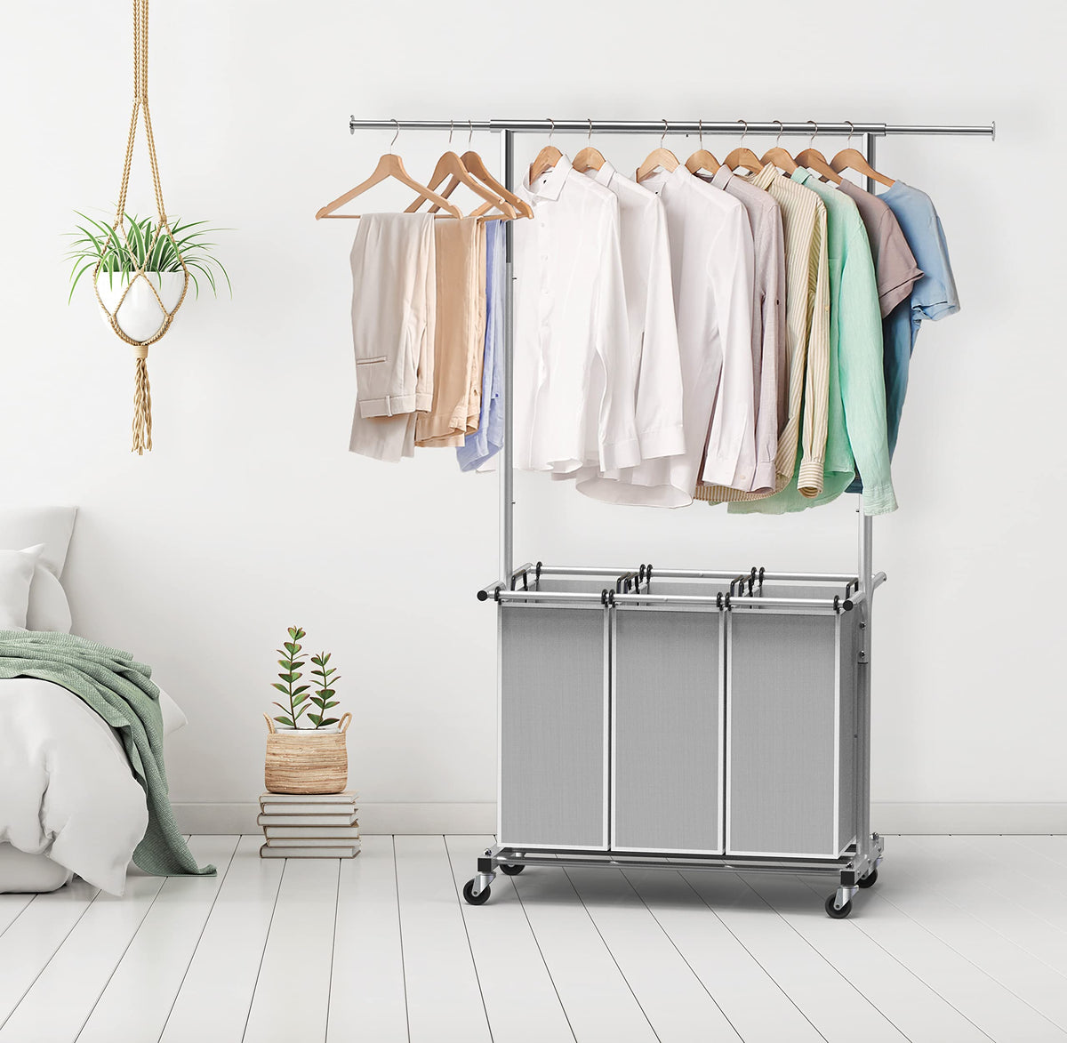 Simple Houseware rolling cart for laundry moves across floors