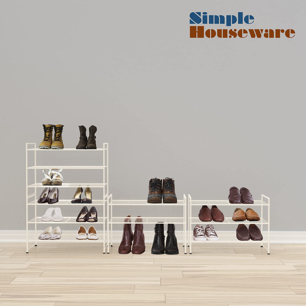 Slim 3-tier profile fits entryways, closets, and mudrooms for neat organization.