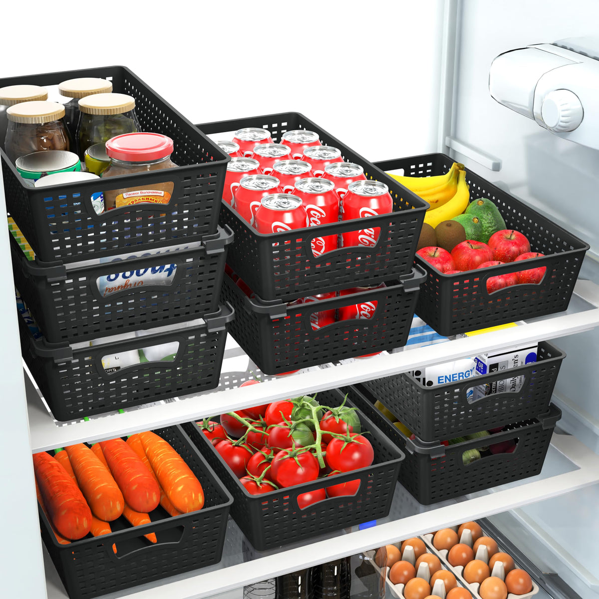 Simple Houseware stackable basket organizer with handles makes lifting easy.