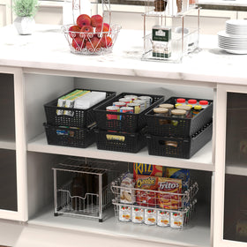 Simple Houseware stackable basket organizer stacked in a cabinet saves space.